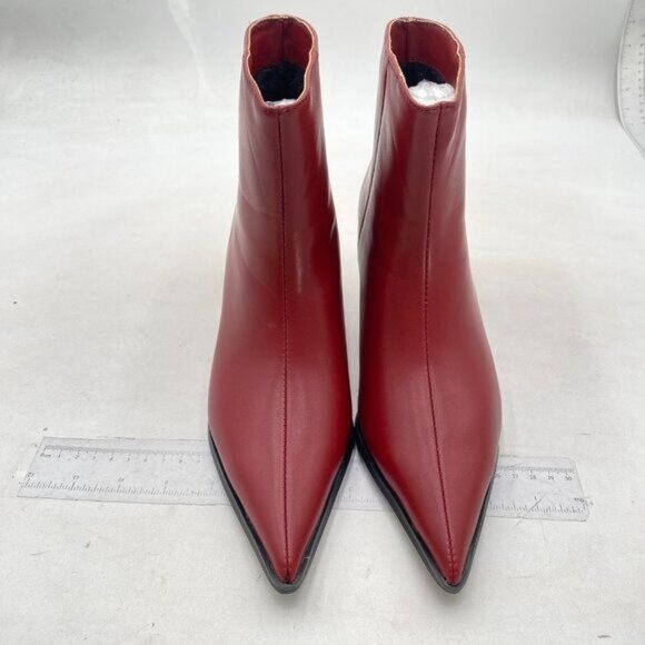 miss left Womens Basic Kitten Heeled Ankle Boot Closed Pointed Toe Low Heel Red - Picture 3 of 8